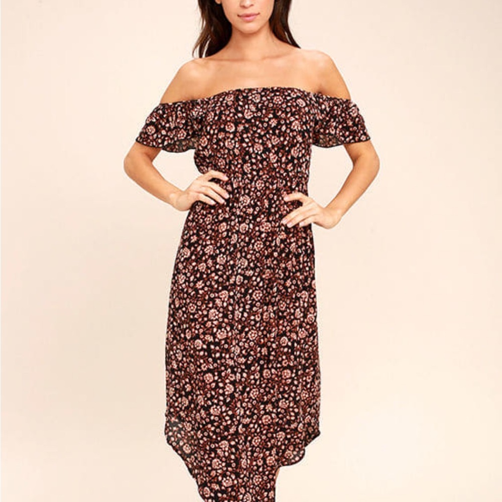 Amuse Society Sheer Bliss Black Floral Print Midi Dress